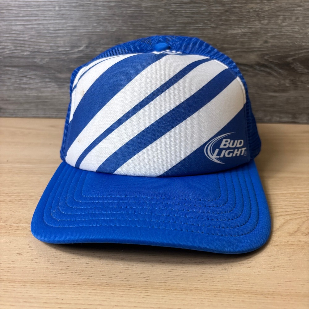 Bud Light Hat Cap Snapback Blue Beer Trucker‎ Striped Adjustable